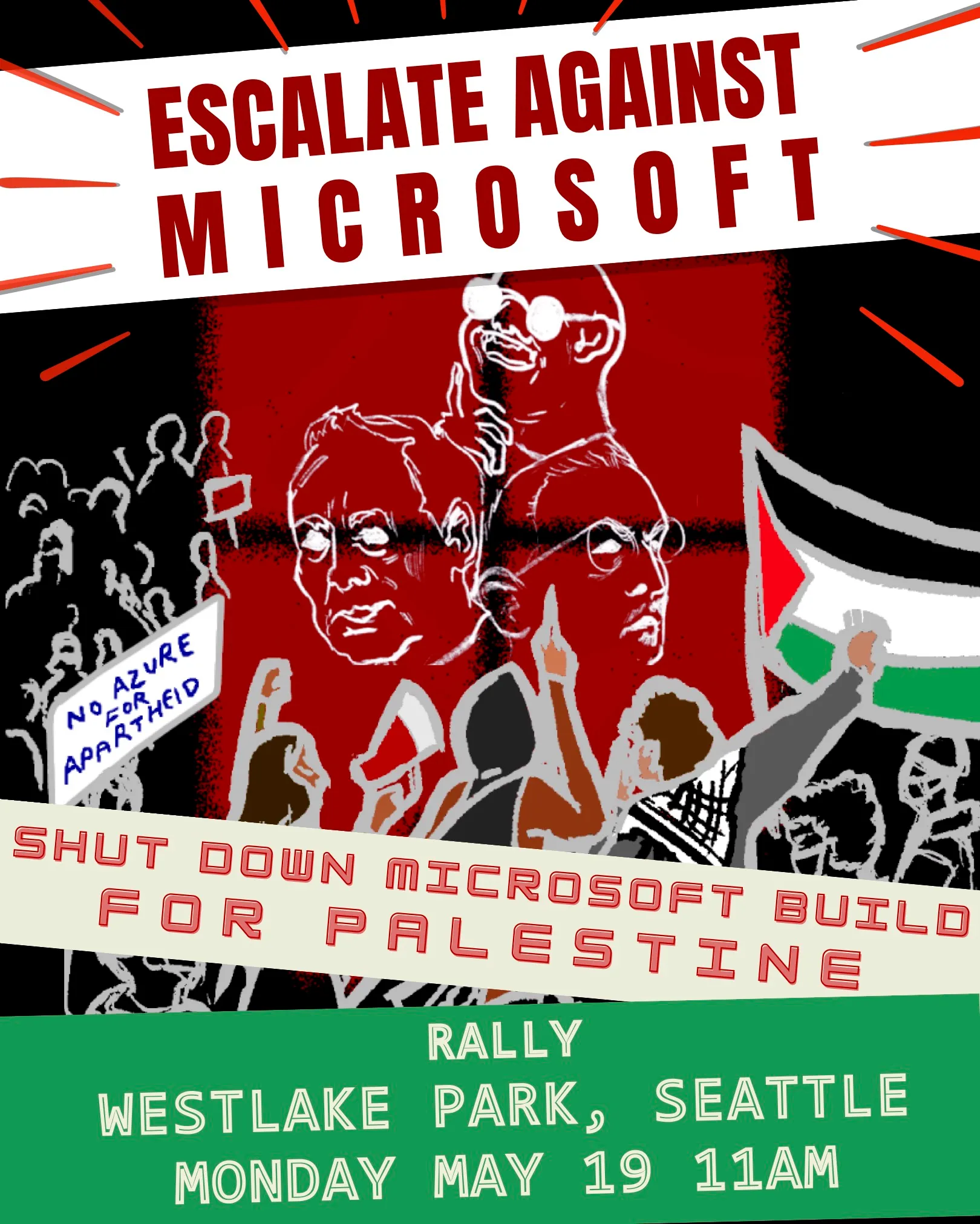 Escalate against Microsoft - Shut down Microsoft Build for Palestine - Rally Westlake Park, Seattle Monday May 19 11AM